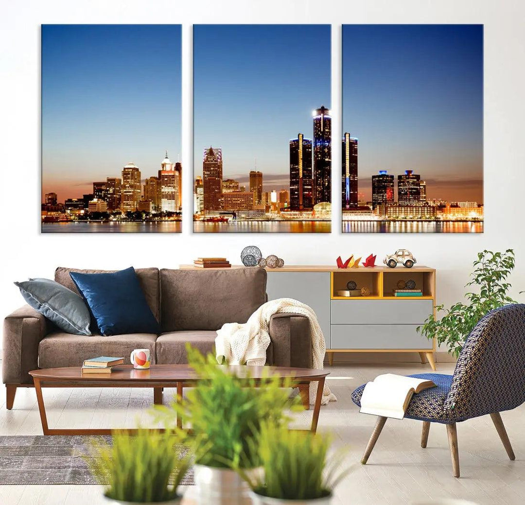 Detroit Skyline Wall Art Canvas Print Cityscape Photo Framed Wall Decor