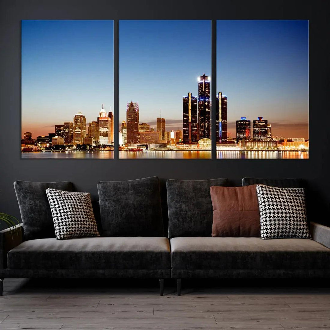 Detroit Skyline Wall Art Canvas Print Cityscape Photo Framed Wall Decor