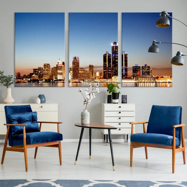 Detroit Skyline Wall Art Canvas Print Cityscape Photo Framed Wall Decor