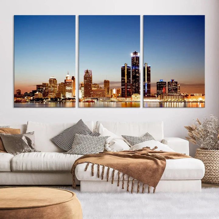 Detroit Skyline Wall Art Canvas Print Cityscape Photo Framed Wall Decor