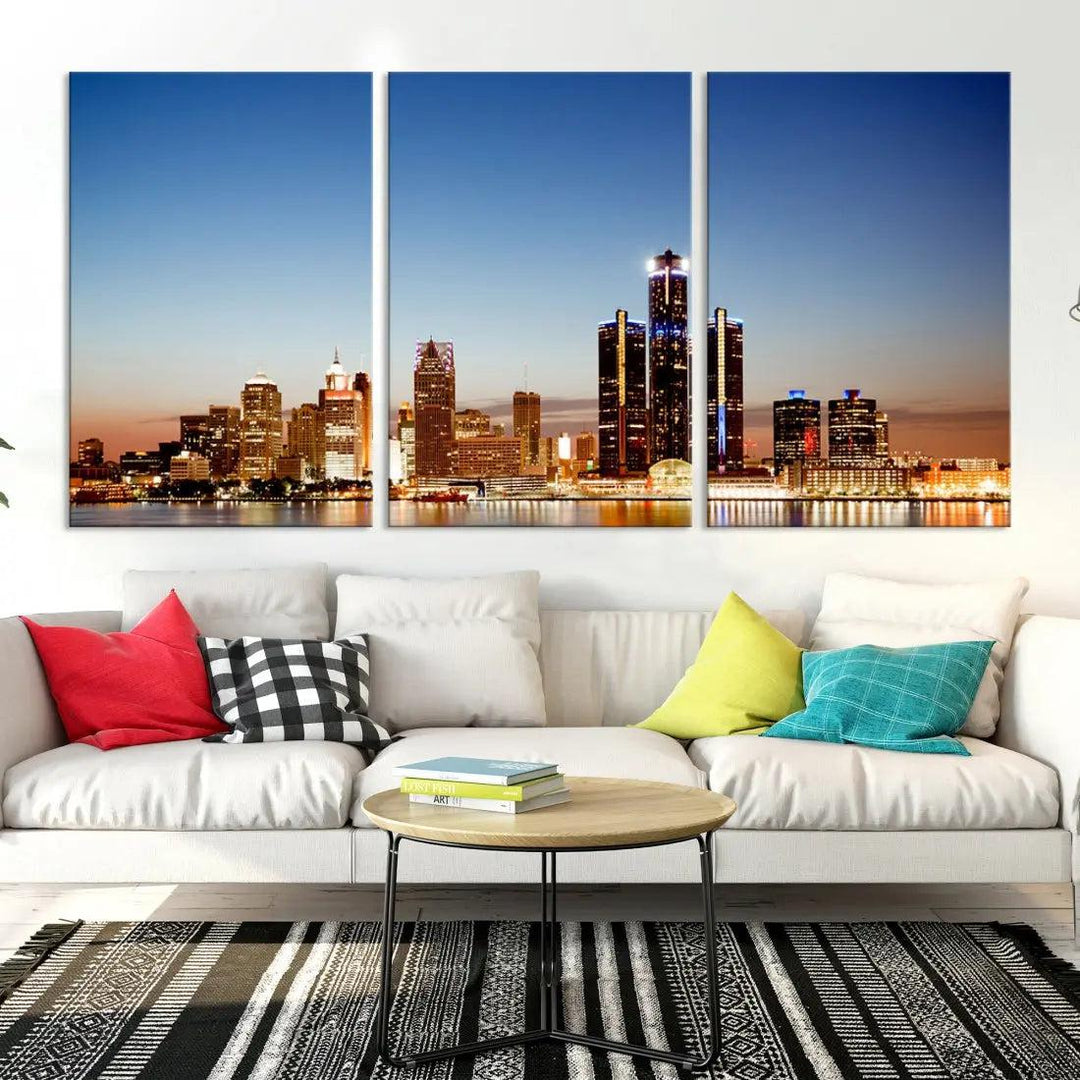 Detroit Skyline Wall Art Canvas Print Cityscape Photo Framed Wall Decor