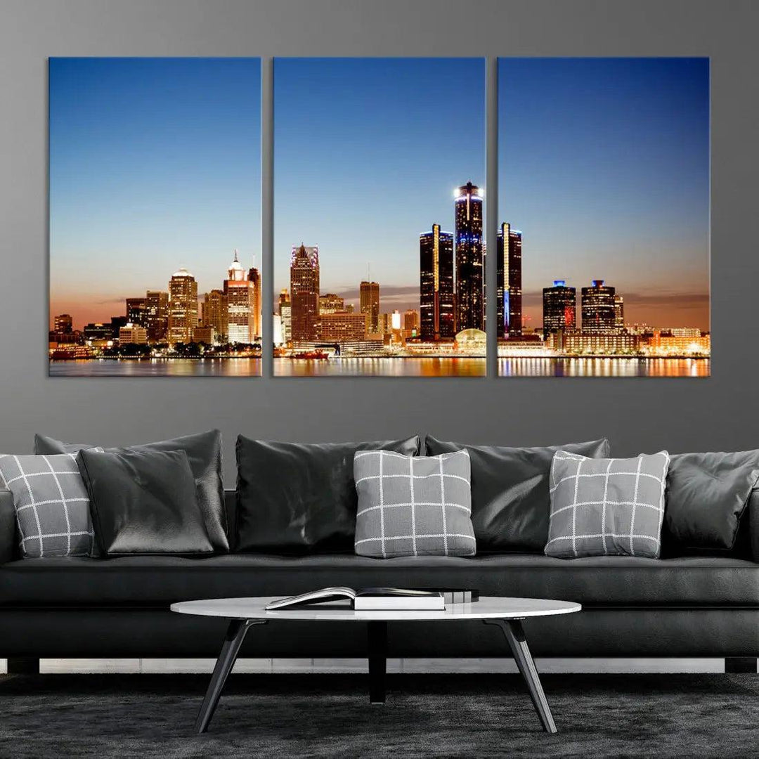 Detroit Skyline Wall Art Canvas Print Cityscape Photo Framed Wall Decor