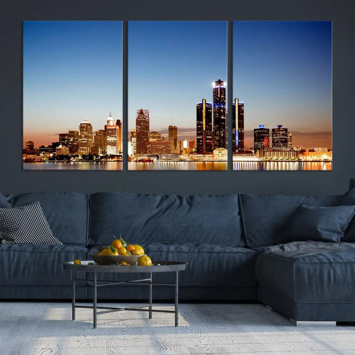 Detroit Skyline Wall Art Canvas Print Cityscape Photo Framed Wall Decor