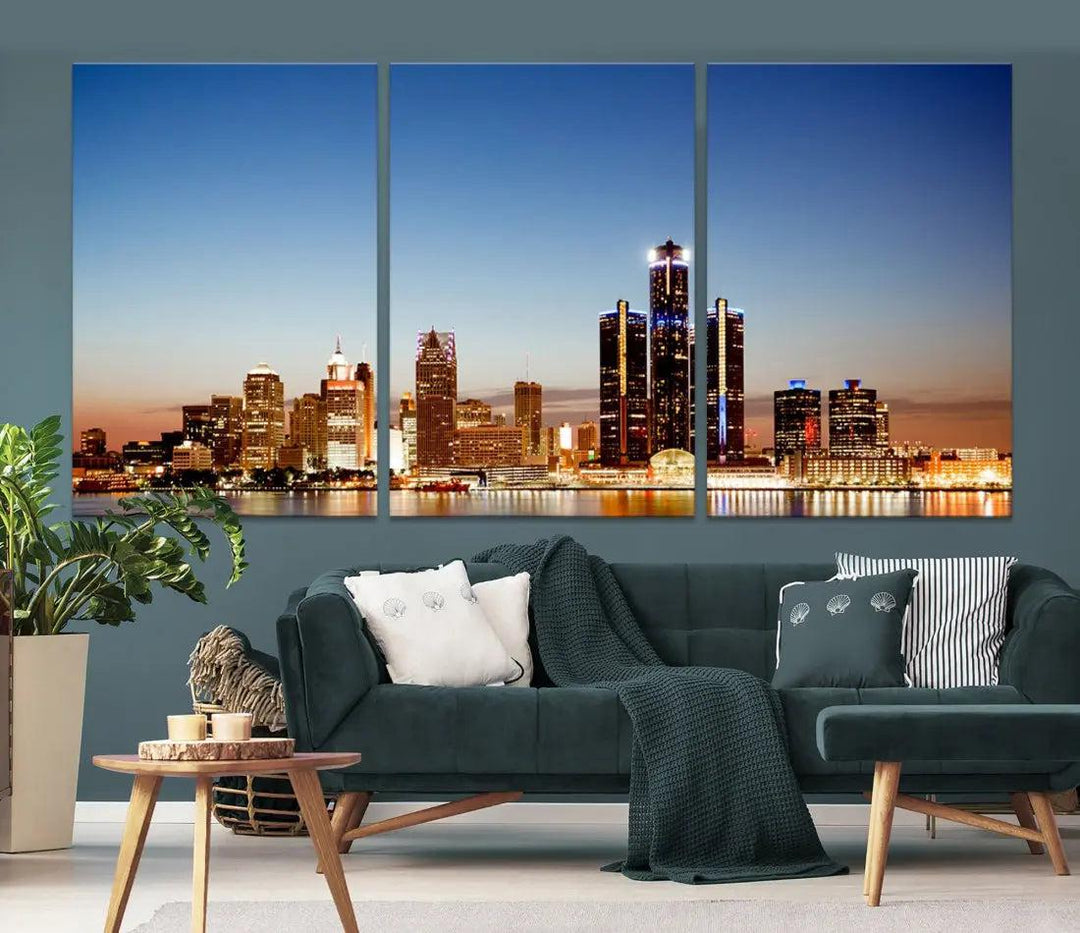 Detroit Skyline Wall Art Canvas Print Cityscape Photo Framed Wall Decor