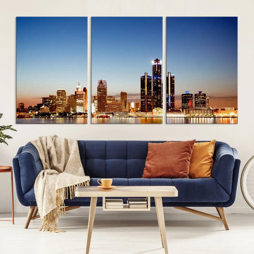 Detroit Skyline Wall Art Canvas Print Cityscape Photo Framed Wall Decor