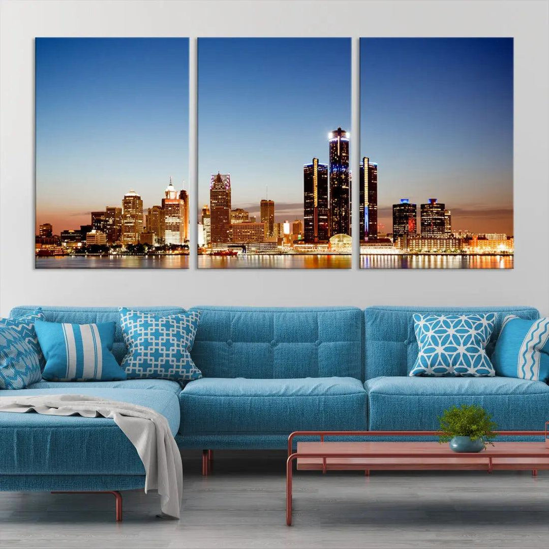 Detroit Skyline Wall Art Canvas Print Cityscape Photo Framed Wall Decor