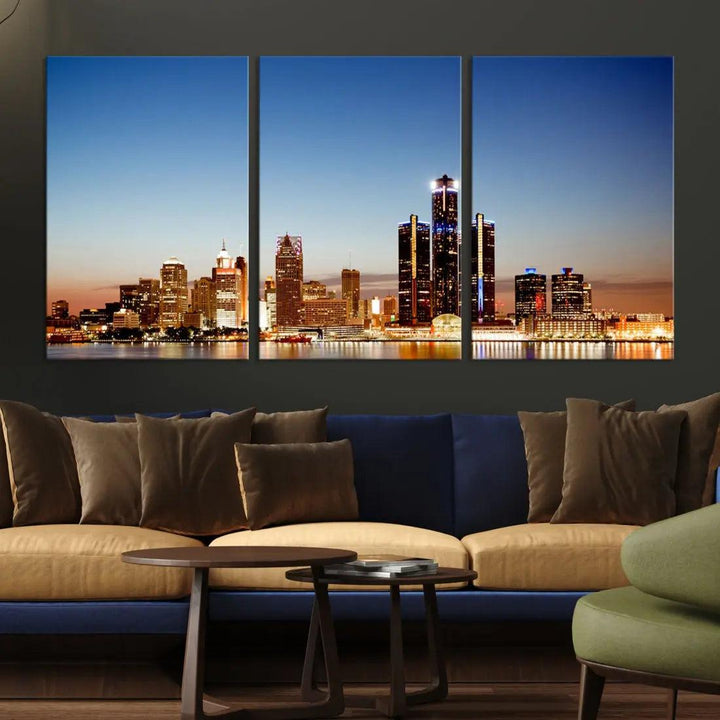 Detroit Skyline Wall Art Canvas Print Cityscape Photo Framed Wall Decor