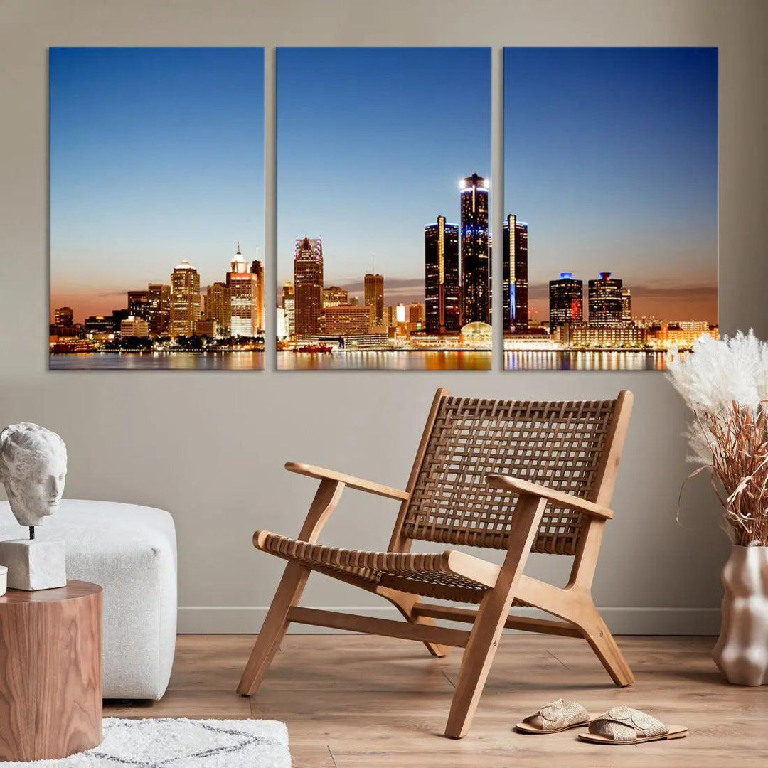 Detroit Skyline Wall Art Canvas Print Cityscape Photo Framed Wall Decor