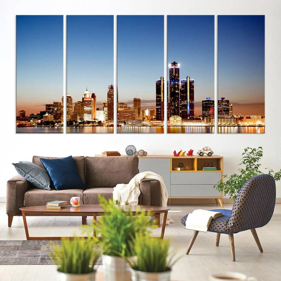 Detroit Skyline Wall Art Canvas Print Cityscape Photo Framed Wall Decor