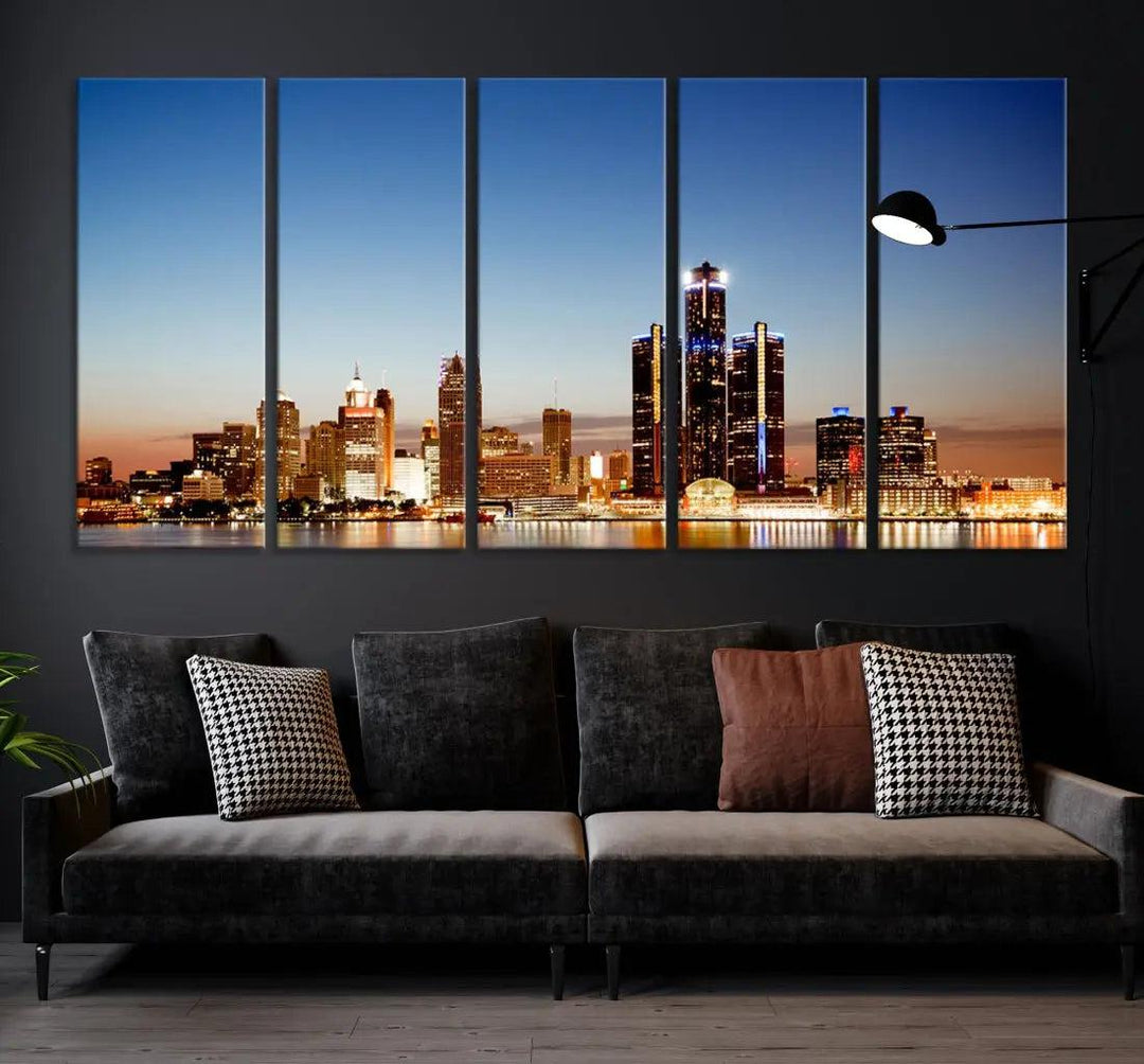 Detroit Skyline Wall Art Canvas Print Cityscape Photo Framed Wall Decor