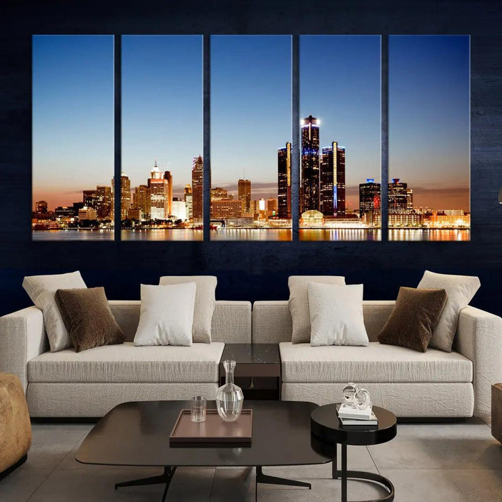 Detroit Skyline Wall Art Canvas Print Cityscape Photo Framed Wall Decor