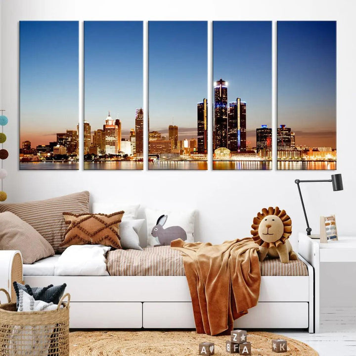 Detroit Skyline Wall Art Canvas Print Cityscape Photo Framed Wall Decor