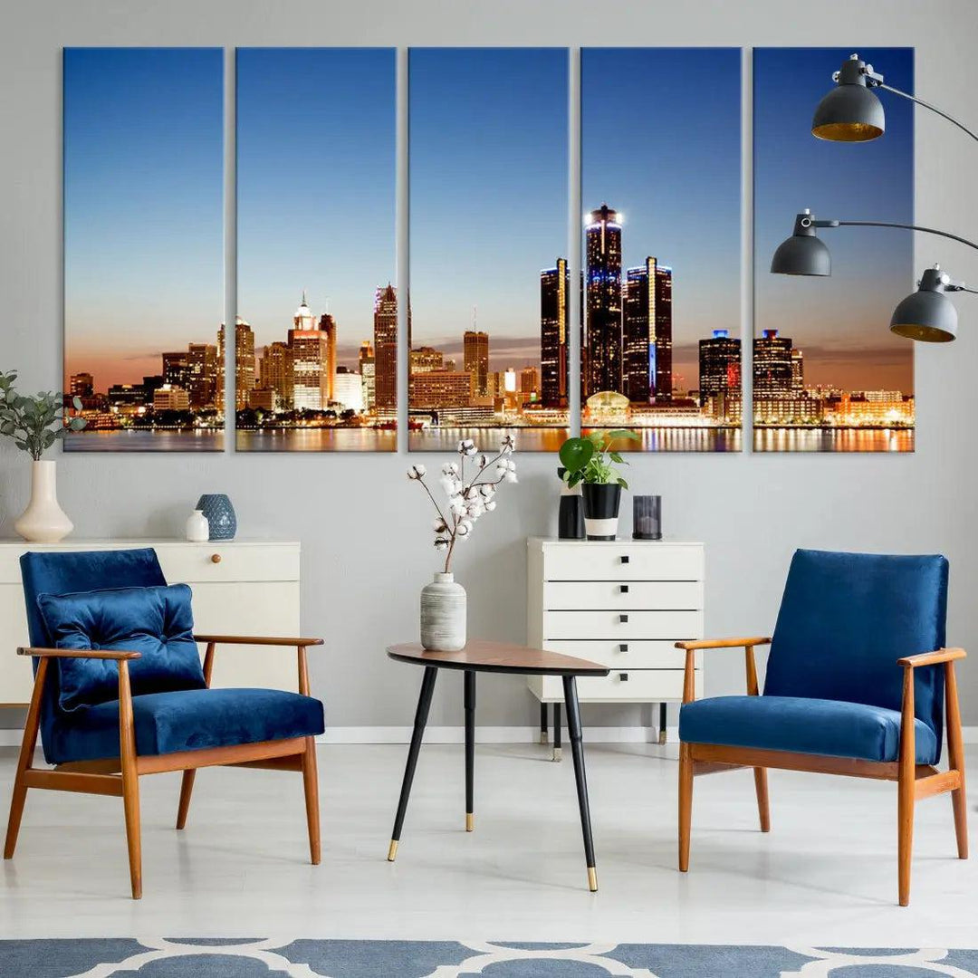 Detroit Skyline Wall Art Canvas Print Cityscape Photo Framed Wall Decor