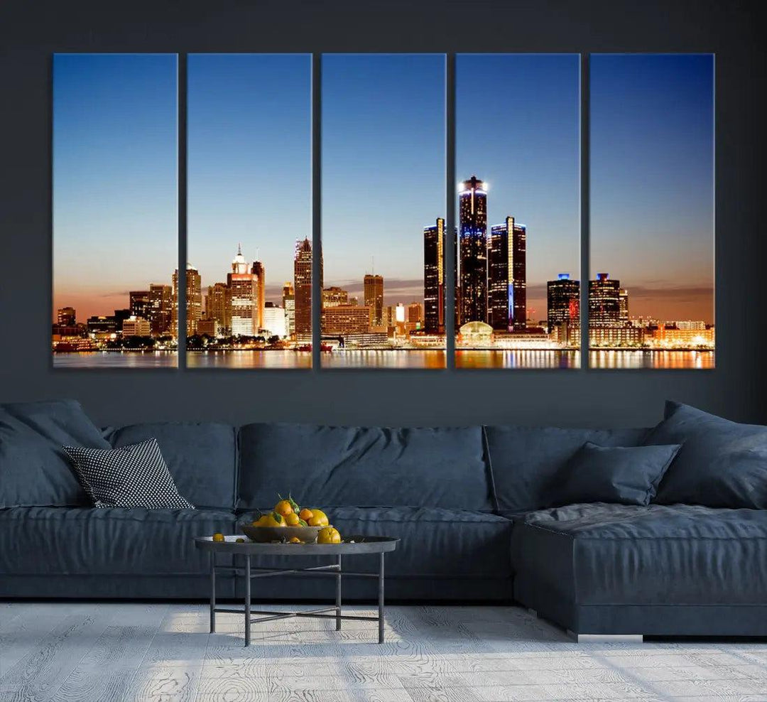 Detroit Skyline Wall Art Canvas Print Cityscape Photo Framed Wall Decor