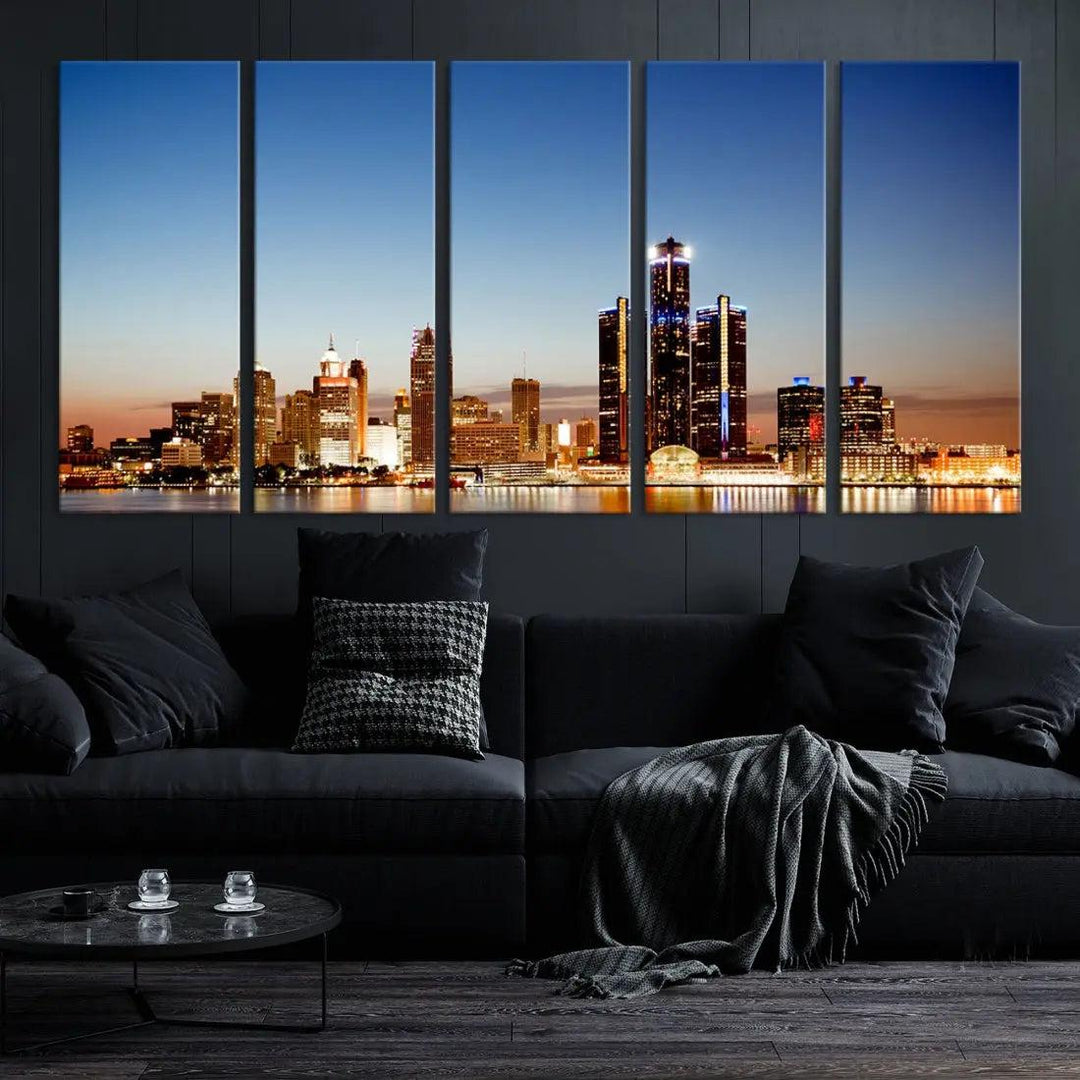 Detroit Skyline Wall Art Canvas Print Cityscape Photo Framed Wall Decor