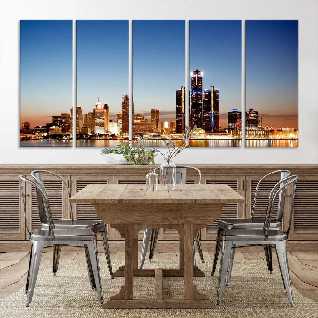 Detroit Skyline Wall Art Canvas Print Cityscape Photo Framed Wall Decor