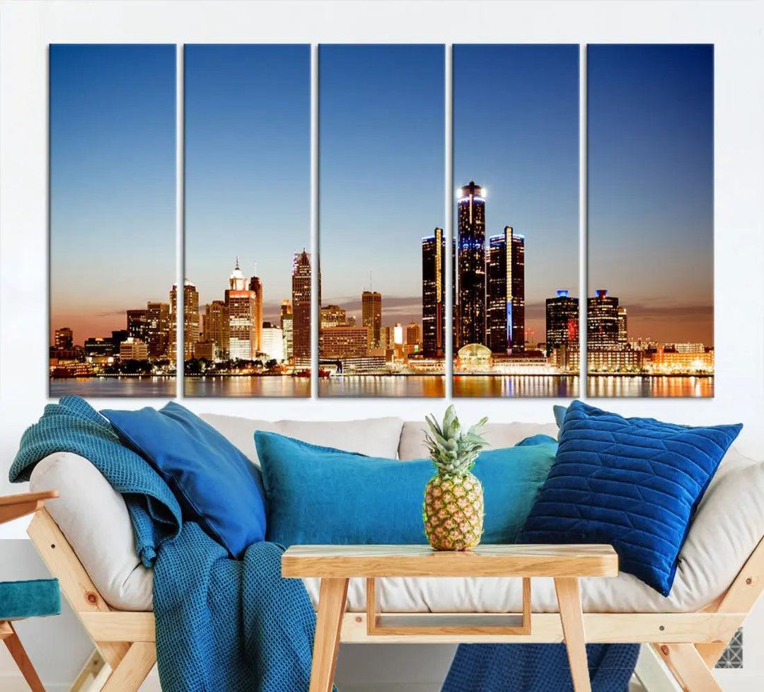 Detroit Skyline Wall Art Canvas Print Cityscape Photo Framed Wall Decor