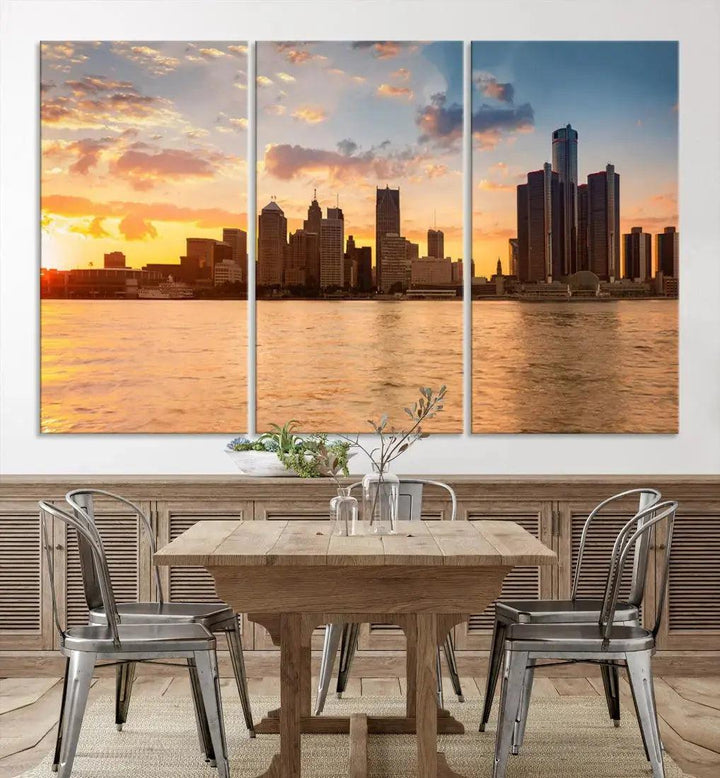 Detroit Sunrise Photography Skyline Cityscape Large Wall Art Canvas Print