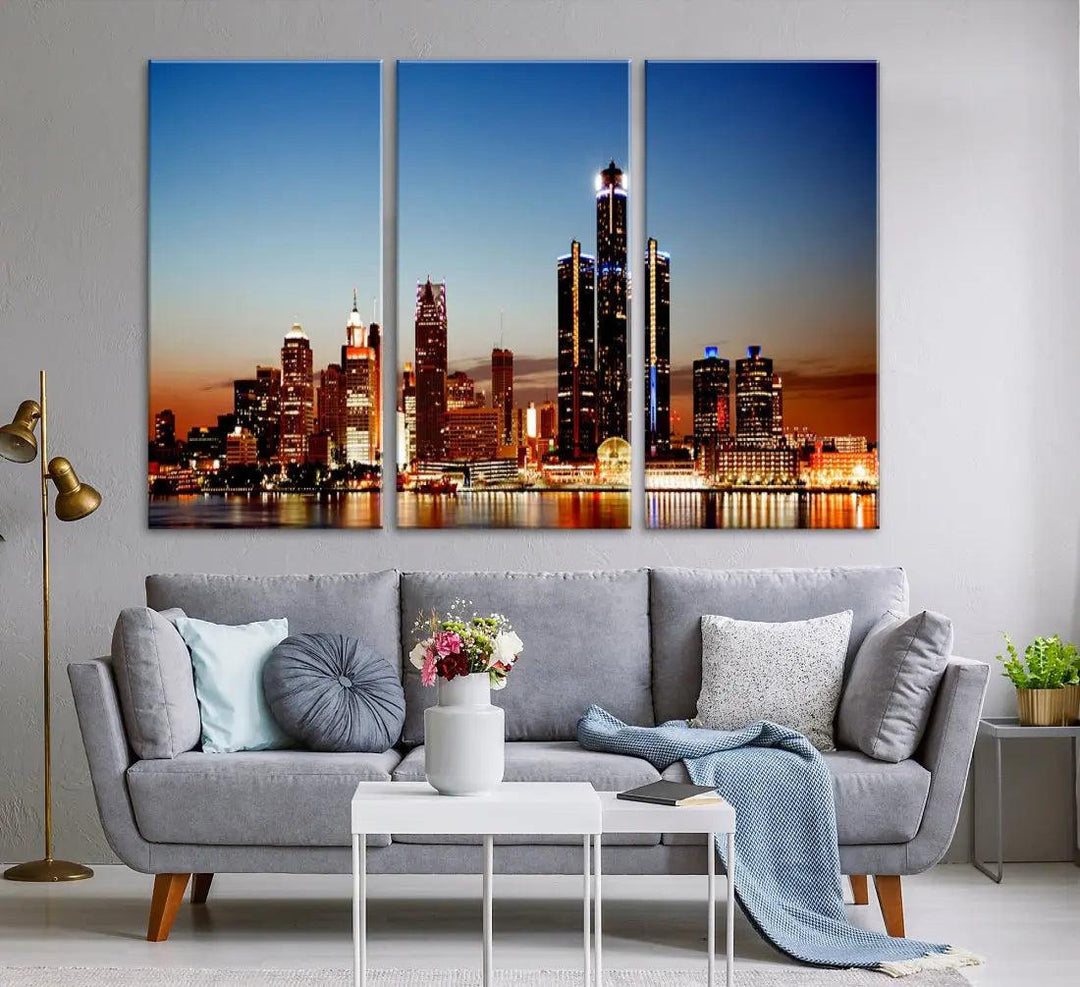 Detroit Towers at Sunset Skyline Cityscape Large Wall Art Canvas Print