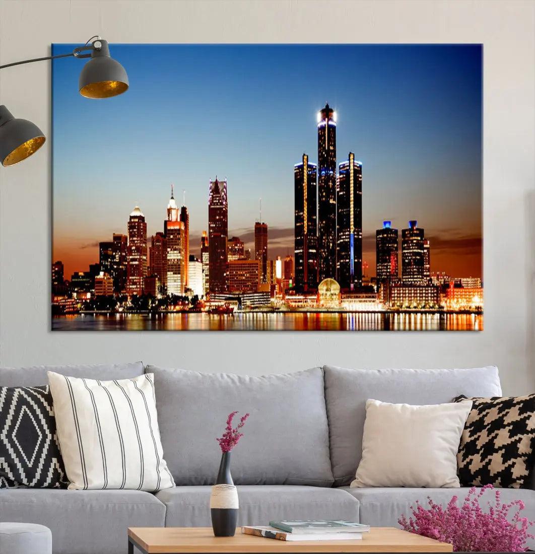 Detroit Towers at Sunset Skyline Cityscape Large Wall Art Canvas Print