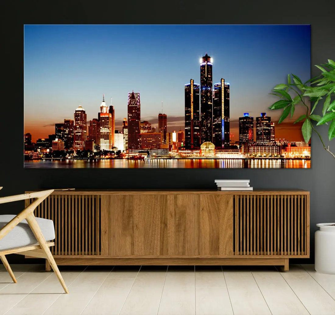 Detroit Towers at Sunset Skyline Cityscape Large Wall Art Canvas Print