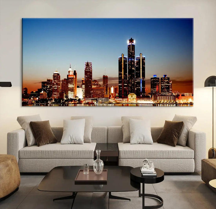 Detroit Towers at Sunset Skyline Cityscape Large Wall Art Canvas Print