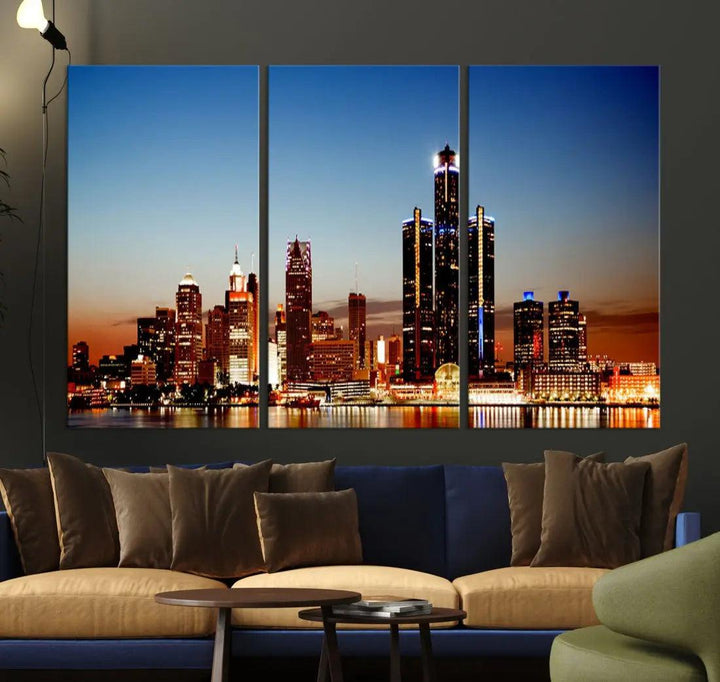 Detroit Towers at Sunset Skyline Cityscape Large Wall Art Canvas Print