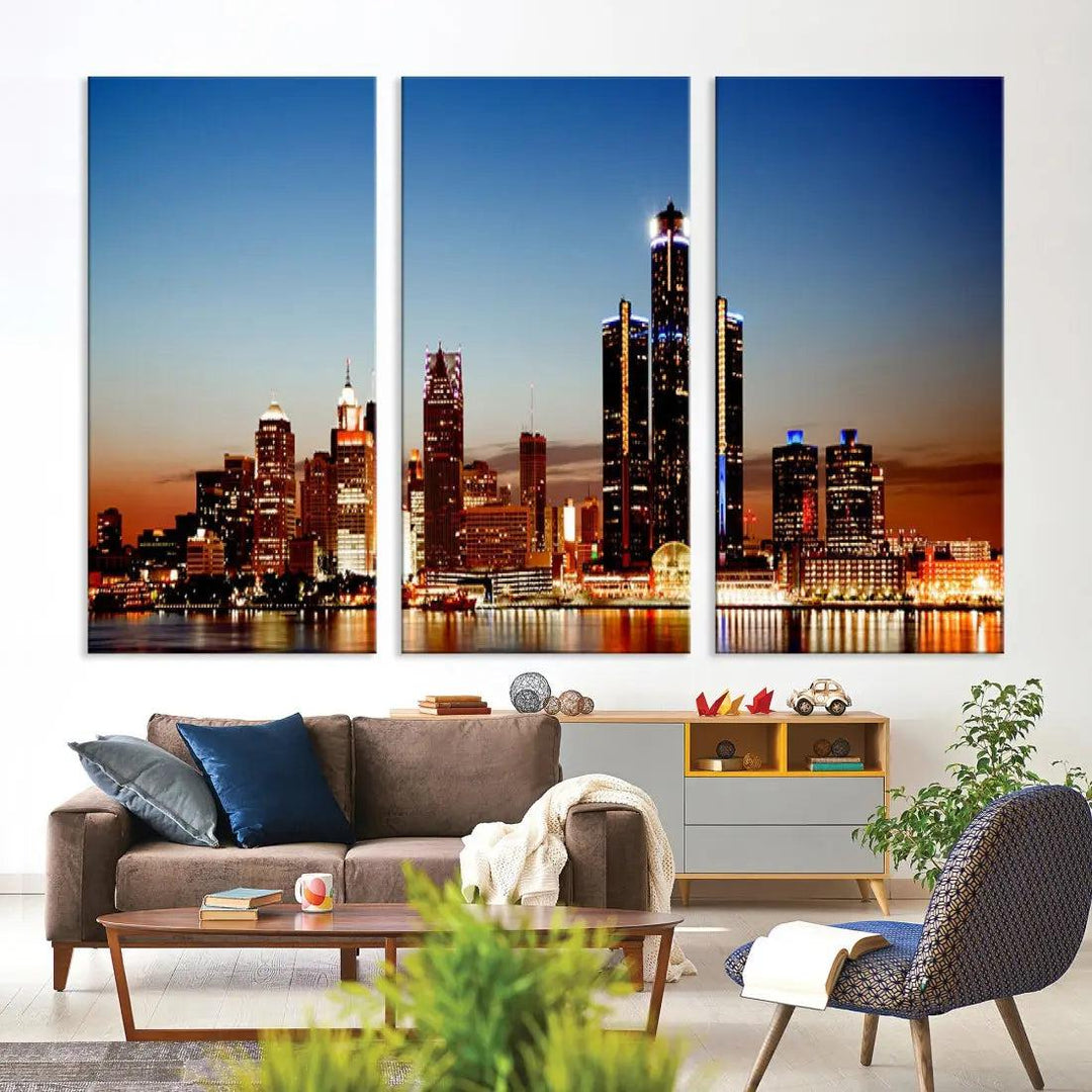 Detroit Towers at Sunset Skyline Cityscape Large Wall Art Canvas Print