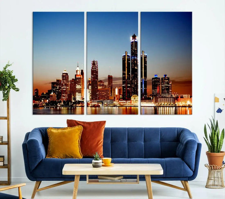 Detroit Towers at Sunset Skyline Cityscape Large Wall Art Canvas Print