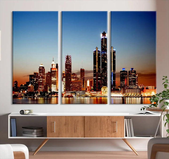 Detroit Towers at Sunset Skyline Cityscape Large Wall Art Canvas Print