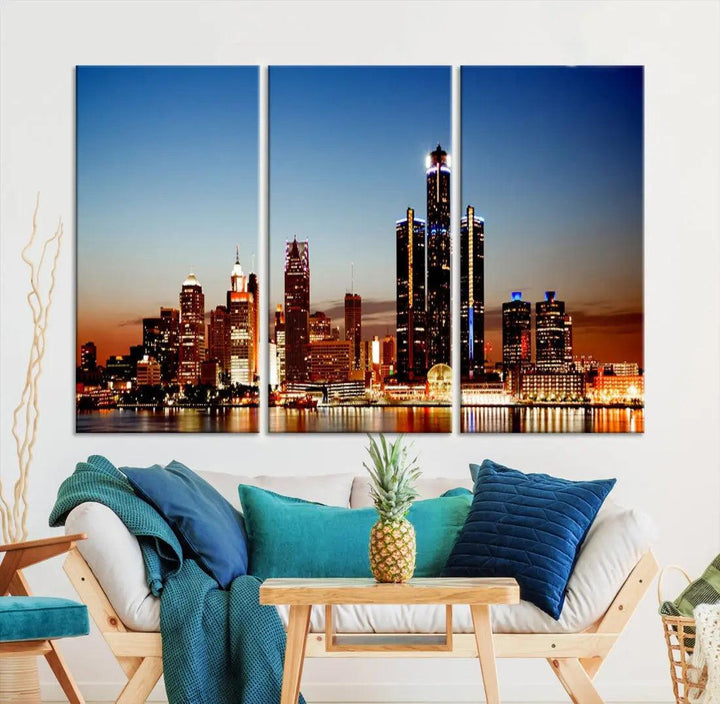 Detroit Towers at Sunset Skyline Cityscape Large Wall Art Canvas Print