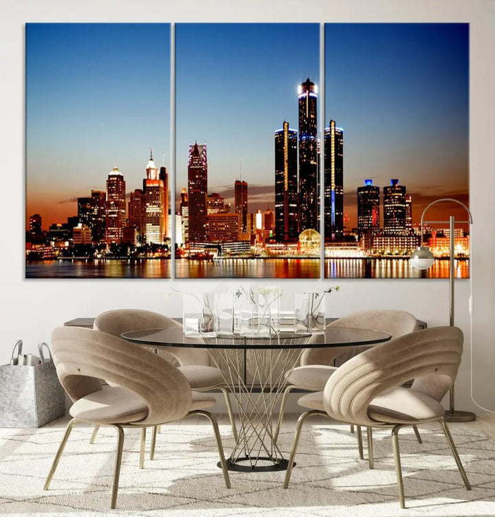 Detroit Towers at Sunset Skyline Cityscape Large Wall Art Canvas Print