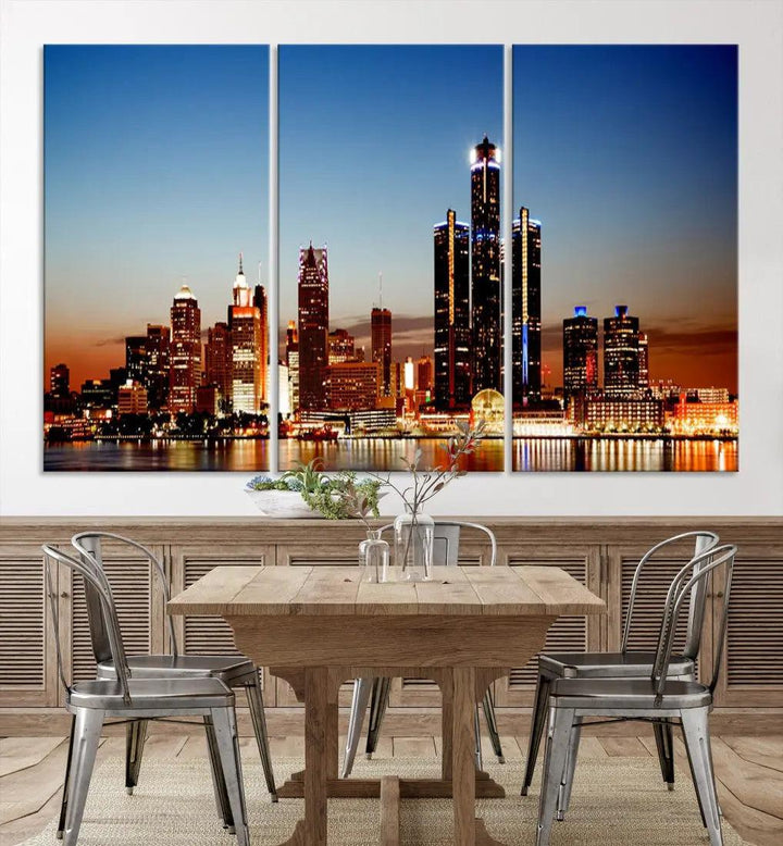 Detroit Towers at Sunset Skyline Cityscape Large Wall Art Canvas Print