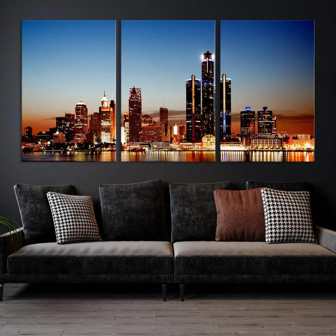 Detroit Towers at Sunset Skyline Cityscape Large Wall Art Canvas Print