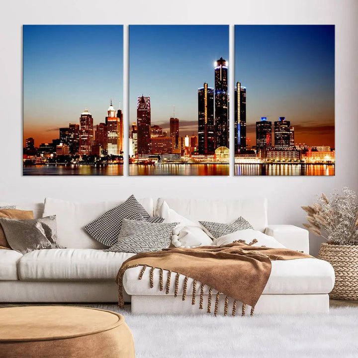 Detroit Towers at Sunset Skyline Cityscape Large Wall Art Canvas Print