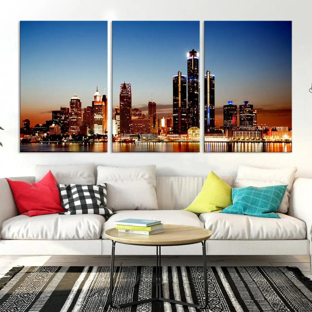 Detroit Towers at Sunset Skyline Cityscape Large Wall Art Canvas Print