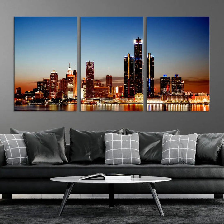 Detroit Towers at Sunset Skyline Cityscape Large Wall Art Canvas Print