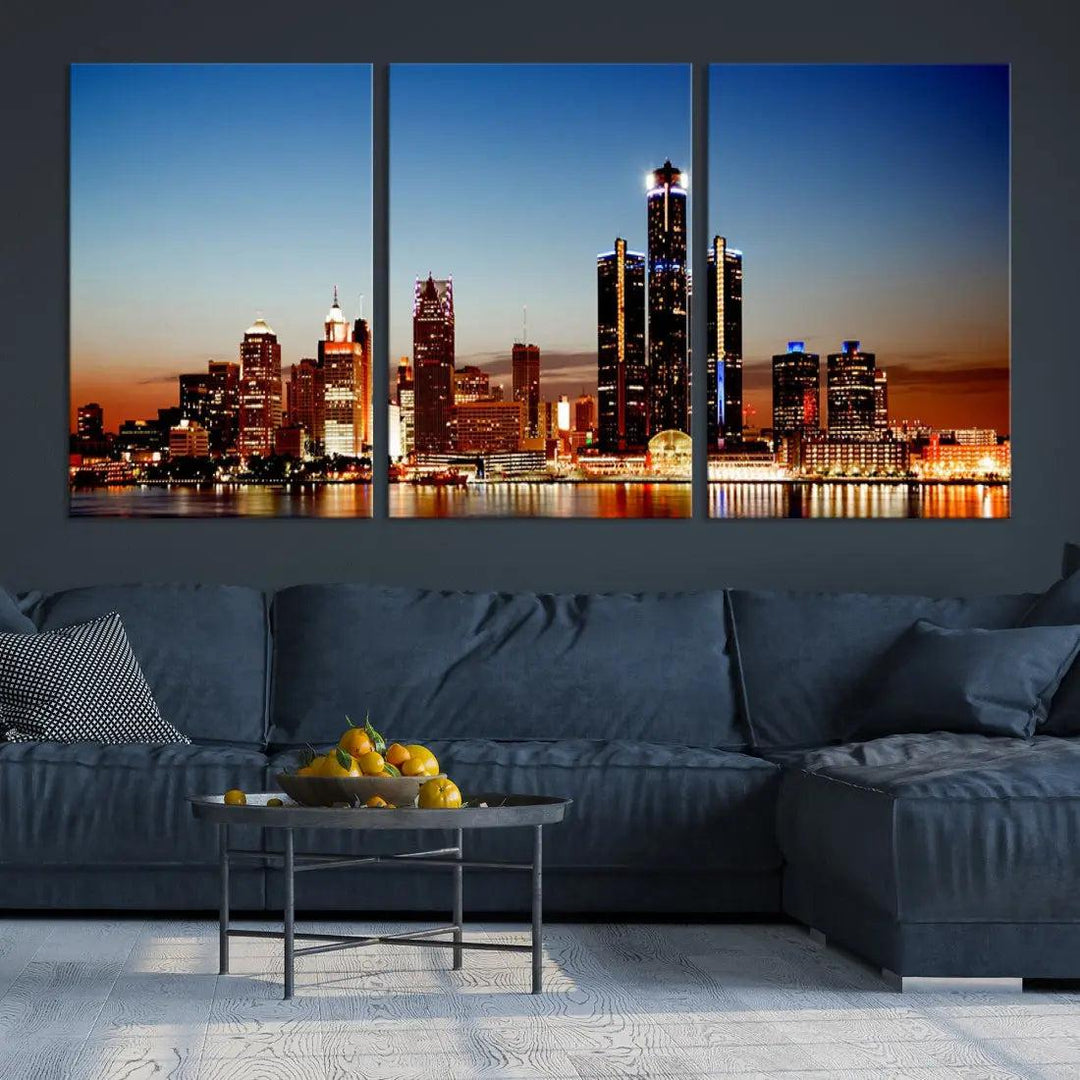 Detroit Towers at Sunset Skyline Cityscape Large Wall Art Canvas Print