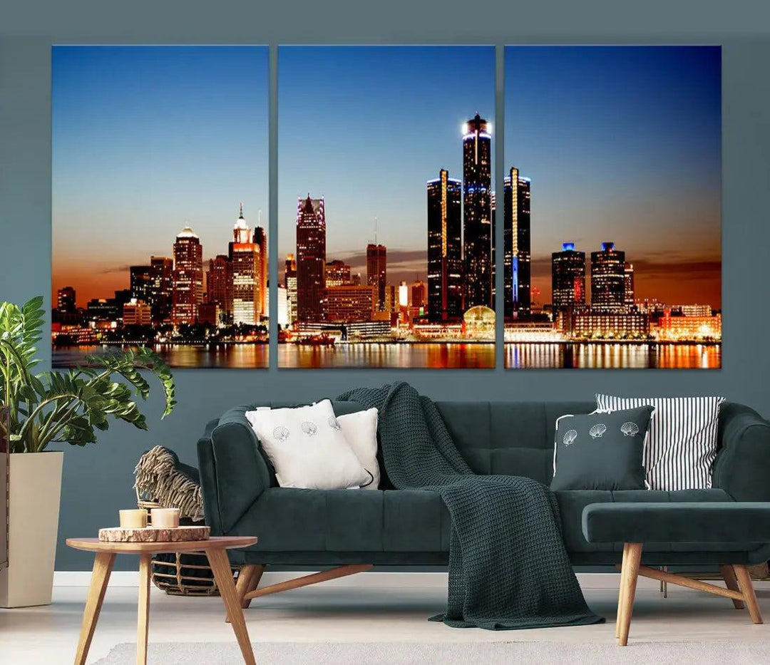 Detroit Towers at Sunset Skyline Cityscape Large Wall Art Canvas Print