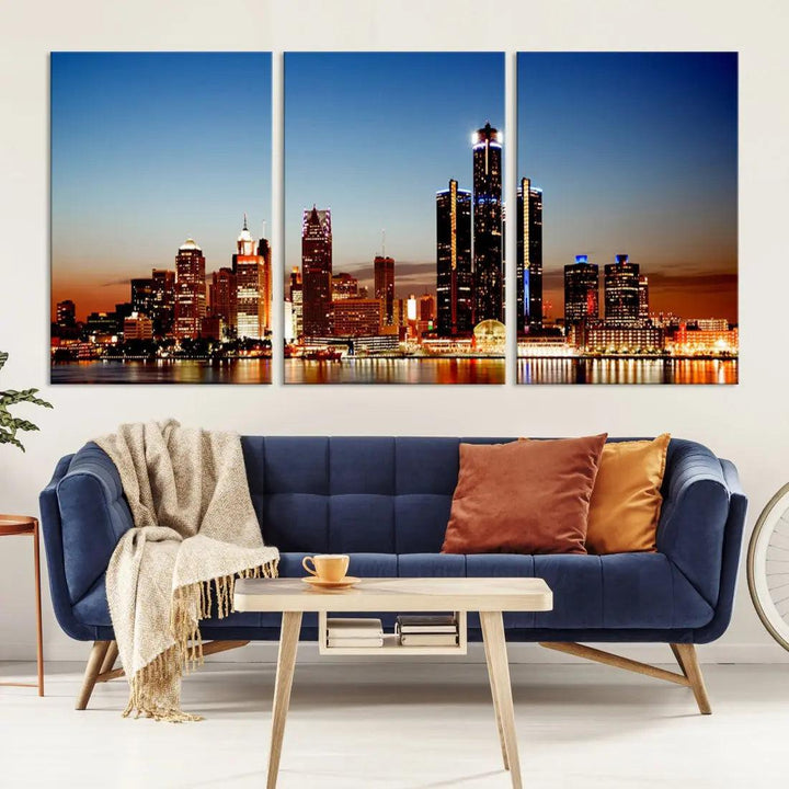 Detroit Towers at Sunset Skyline Cityscape Large Wall Art Canvas Print