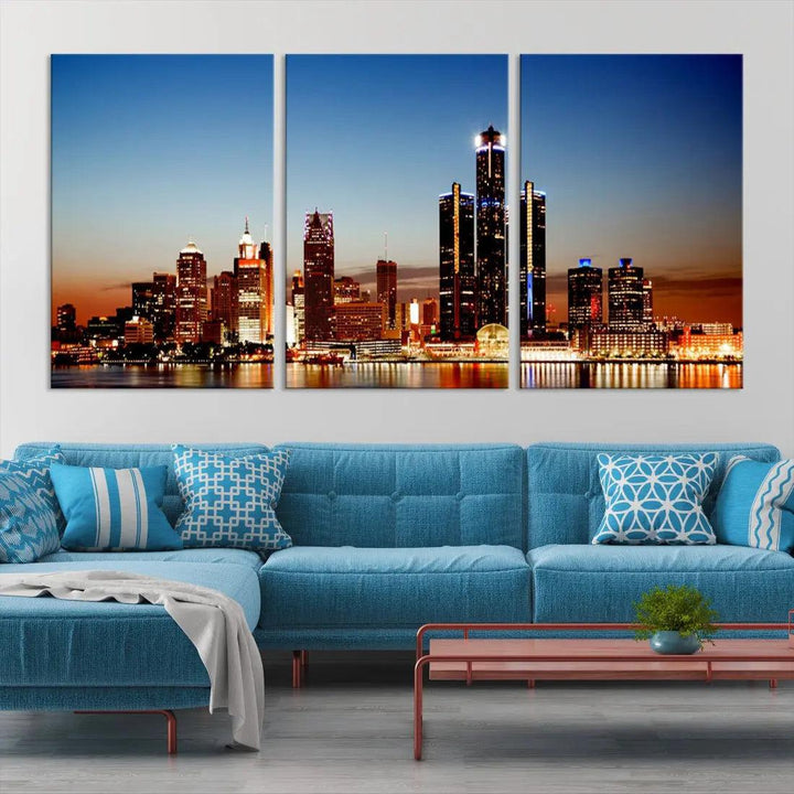 Detroit Towers at Sunset Skyline Cityscape Large Wall Art Canvas Print