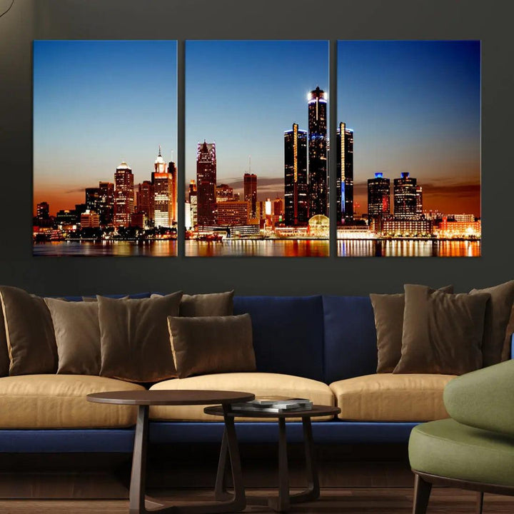 Detroit Towers at Sunset Skyline Cityscape Large Wall Art Canvas Print