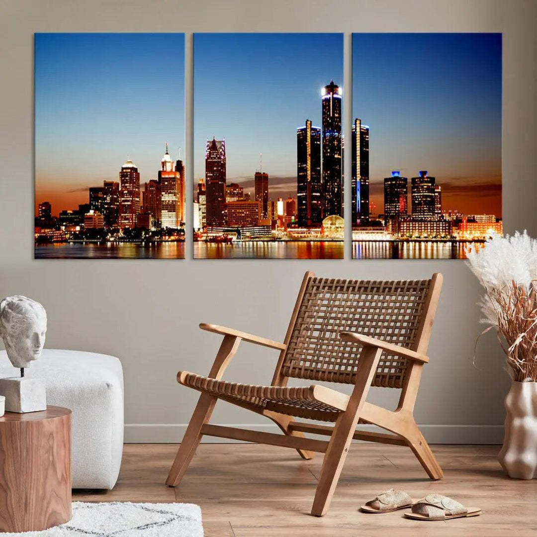 Detroit Towers at Sunset Skyline Cityscape Large Wall Art Canvas Print