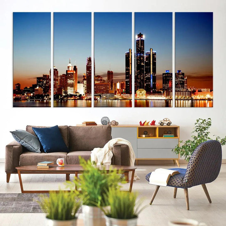 Detroit Towers at Sunset Skyline Cityscape Large Wall Art Canvas Print