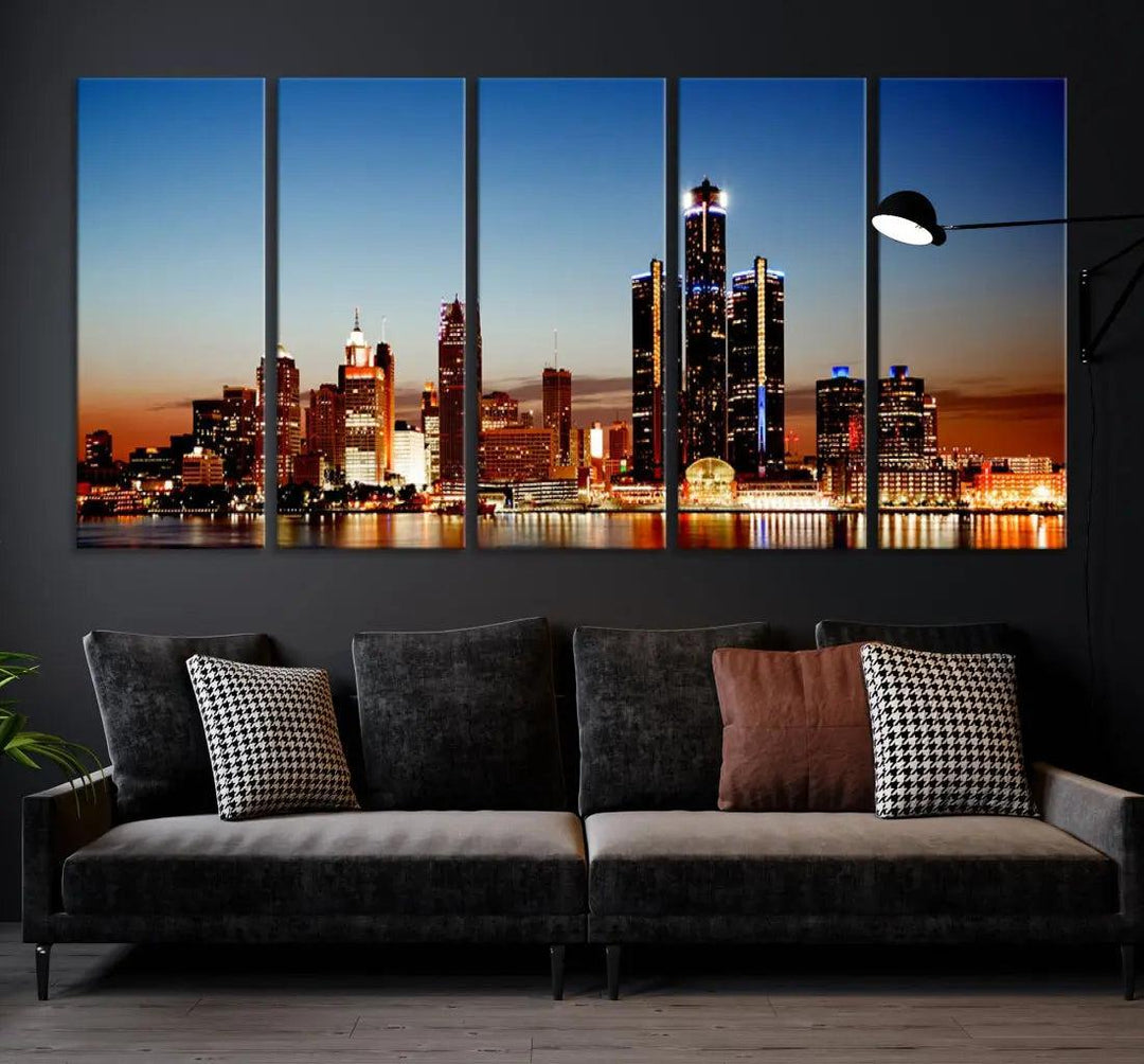 Detroit Towers at Sunset Skyline Cityscape Large Wall Art Canvas Print