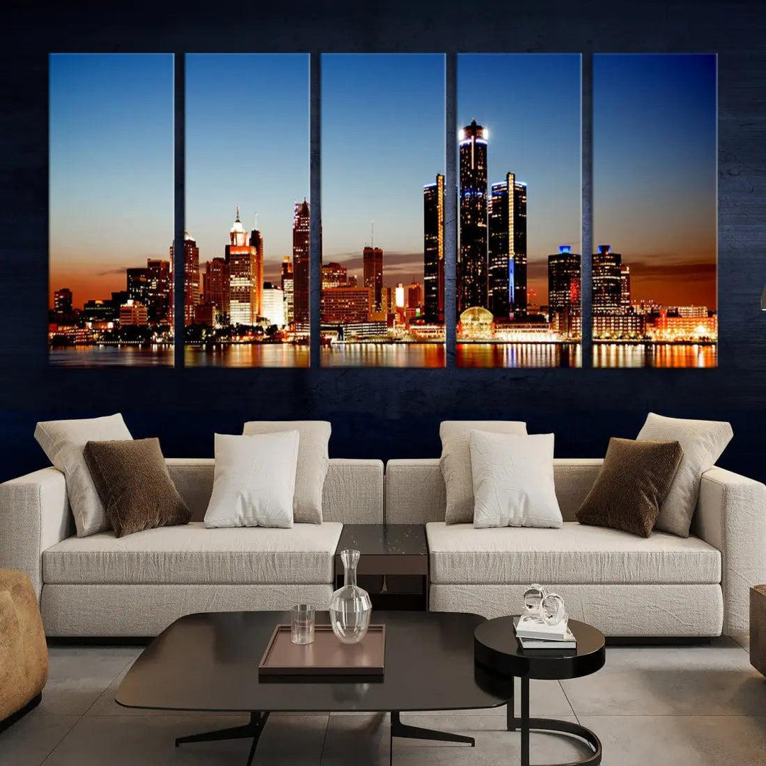 Detroit Towers at Sunset Skyline Cityscape Large Wall Art Canvas Print