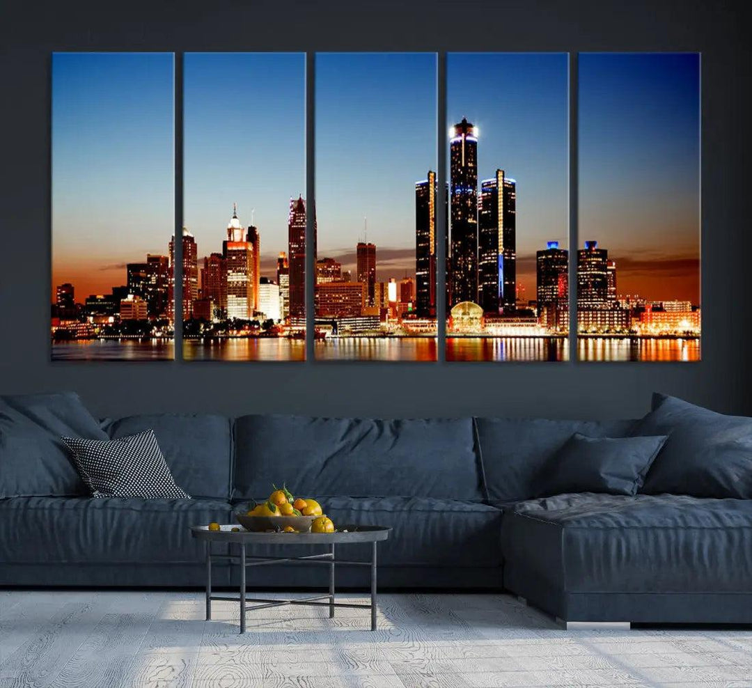 Detroit Towers at Sunset Skyline Cityscape Large Wall Art Canvas Print