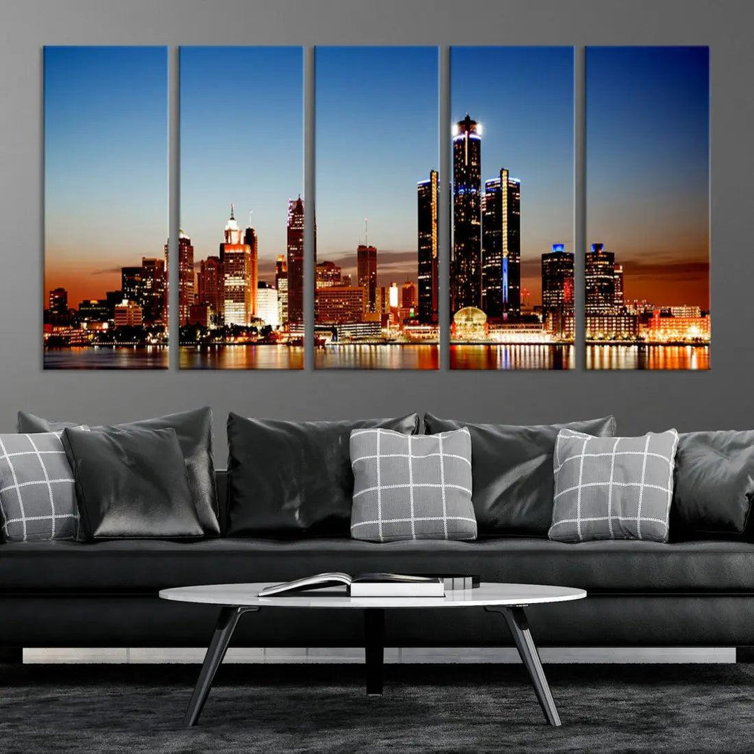 Detroit Towers at Sunset Skyline Cityscape Large Wall Art Canvas Print