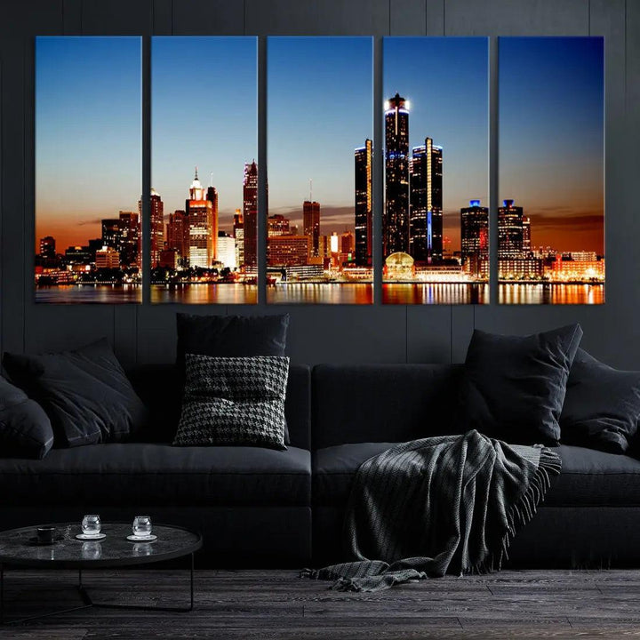 Detroit Towers at Sunset Skyline Cityscape Large Wall Art Canvas Print