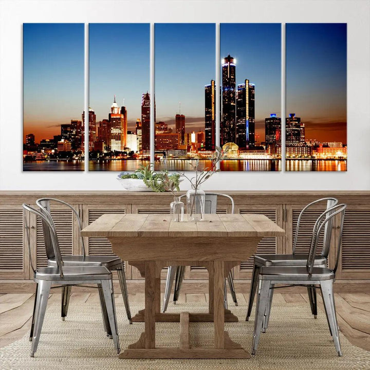 Detroit Towers at Sunset Skyline Cityscape Large Wall Art Canvas Print